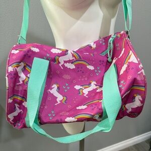 Pink Unicorn Print Duffle Bag with Teal Straps